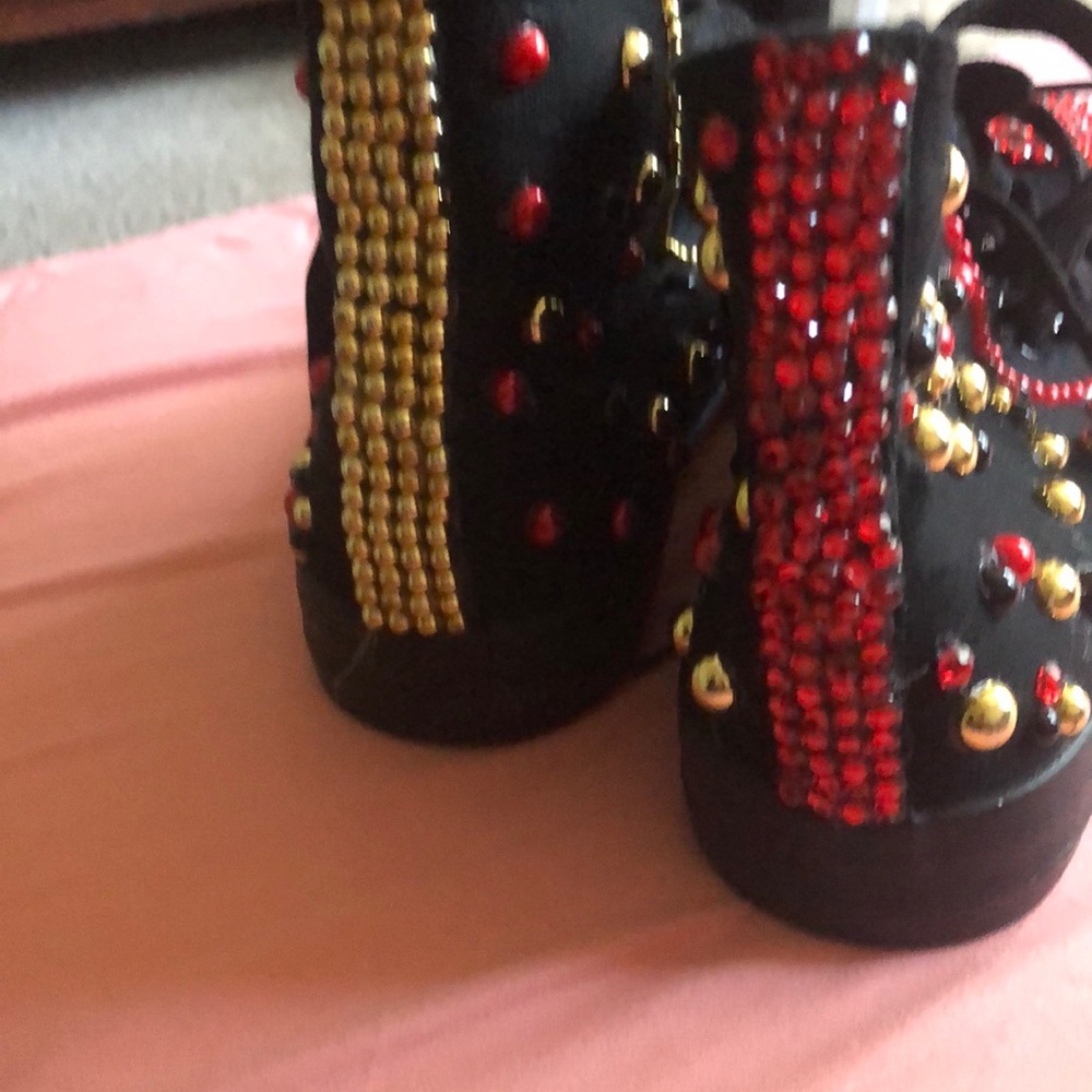 COPY - Black and Red Lace Up Boots with Studded Design